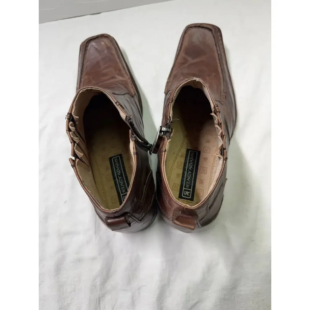 Stacy Adams Men’s Square Toe Ankle zipper Brown Chelsea Boots Size 9M